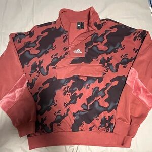 Adidas Men’s Large 1/4 Zip Red Camo Sweatshirt with Velvet Trim